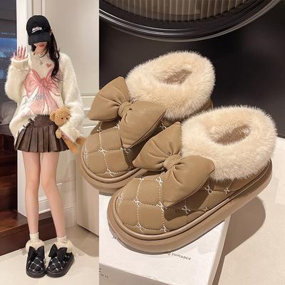 New Cotton Shoes Women's Autumn and Winter New Outer Wear Fashion Bow Thick-soled Non-slip Waterproof Velvet Warm Snow Boots