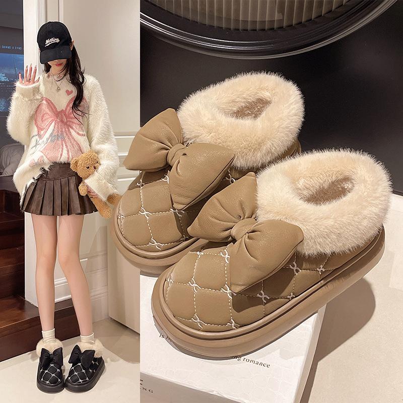 New cotton shoes women's autumn and winter new outer wear fashion bow thick-soled non-slip waterproof velvet warm snow boots