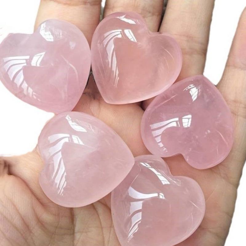 Natural Crystal Stone Love Heart Carving Reiki Healing Rose Quartz Decoration