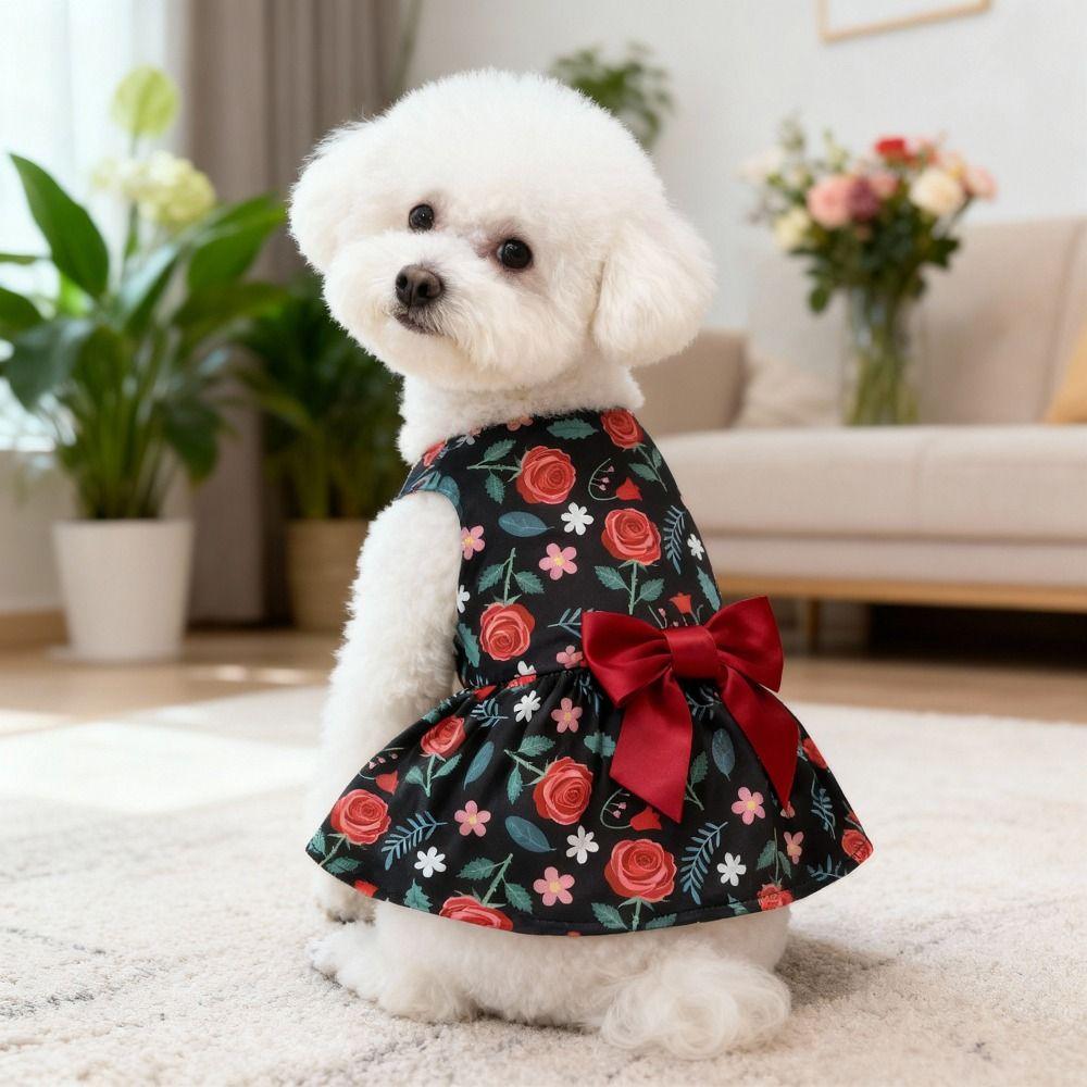 Floral Printed Summer Dog Clothes Pretty Cute Puppy Clothes Dog Sleeveless Dress  Valentine‘s Day