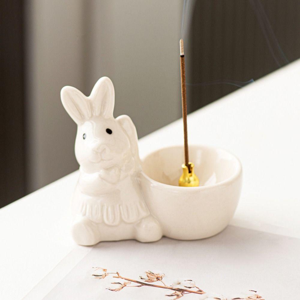 Cute Rabbit Incense Holder Unique Ceramic Aromatherapy Tray Little Rabbit Incense Stove Gift
