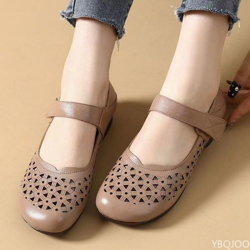 Genuine Leather Sandals Hollow Women 2025 New Model Summer Large Size Wedges Heel Shoes Comfort Women Soft Casual Sandals