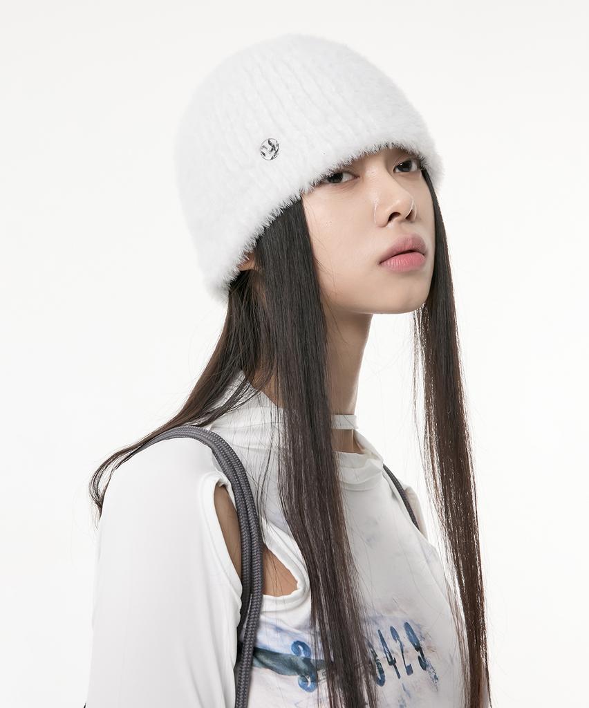 Peulleeoeob Fur Knit Beanie (Fl-727_White)