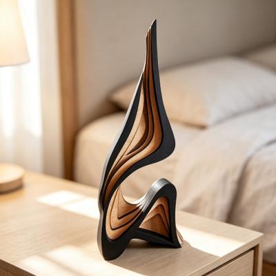 Elegantes Raumverbesserungsstück Abstrakte Holzskulptur, Moderne minimalistische massive Figur für Wohnzimmer Einzigartige künstlerische Tischstatue Raum
