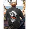 Summer Men's 100%  Cotton Casual Loose Plus Size Personalized Skull Pattern Printed Round Neck Short Sleeved T-shirt Top