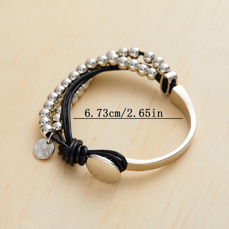Bohemian Beaded Leather Strap Double Bracelet Women's Hip Hop Personalized Creative Zircon Party Gift Accessories