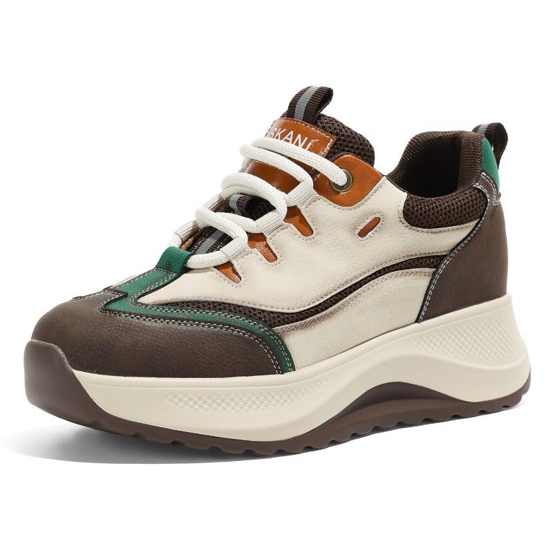 Autumn new low-top color matching single shoes lace-up comfortable retro little white shoes versatile thin legs increase height
