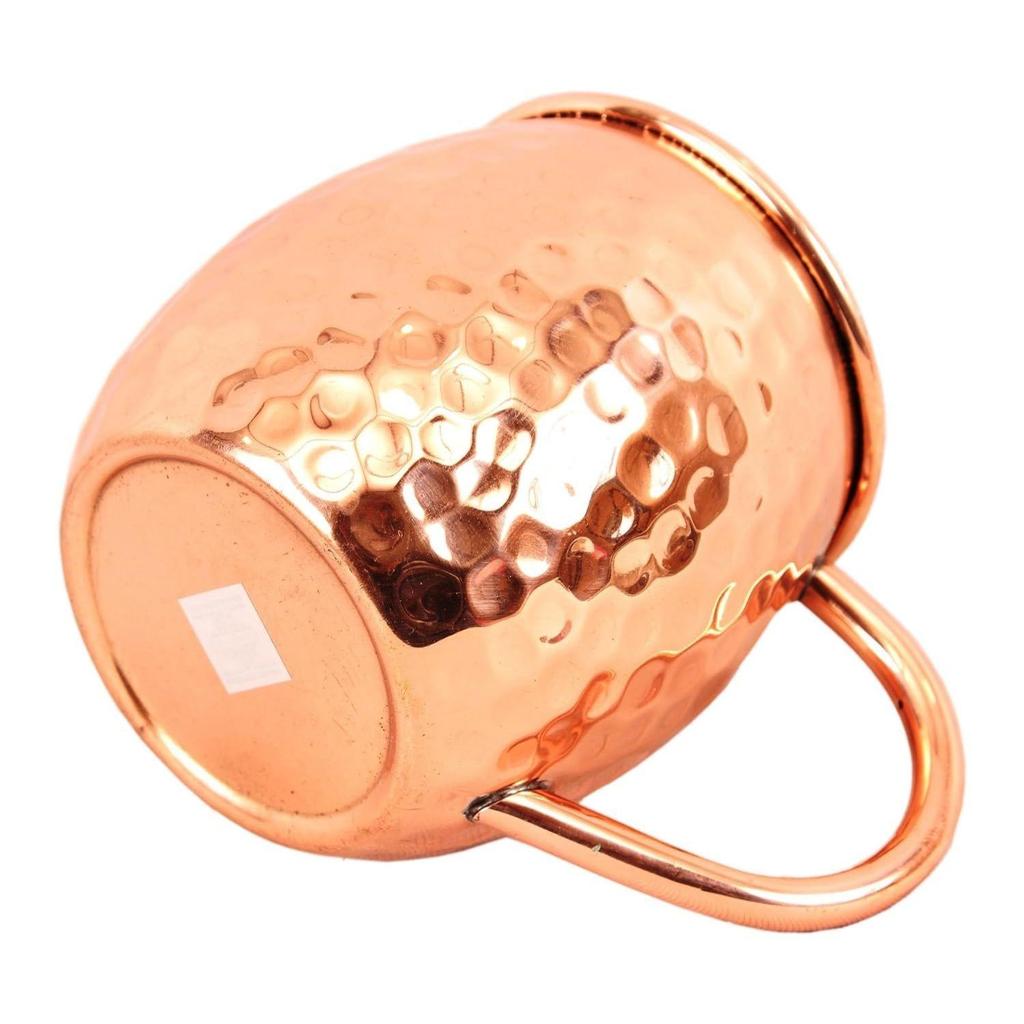 Pure Copper Hammered Design Shine Finish Round Moscow Mule Beer Mug Cup, Volume-530ML, Set of 4