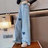 Kids Jeans Denim Wide-leg Pants with Ruffled Edges Girl Jeans Girls Trousers Girls Clothes Ripped Jeans