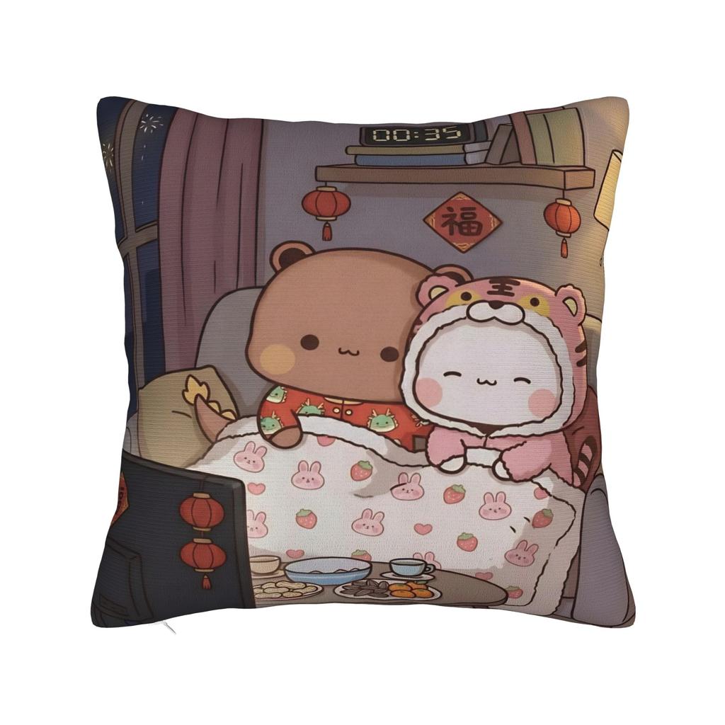 Bear And Panda Bubu Dudu Pillow Case Graphic Pillow Cover Retro Trendy Cushion Cover For Living Room Bed Chair