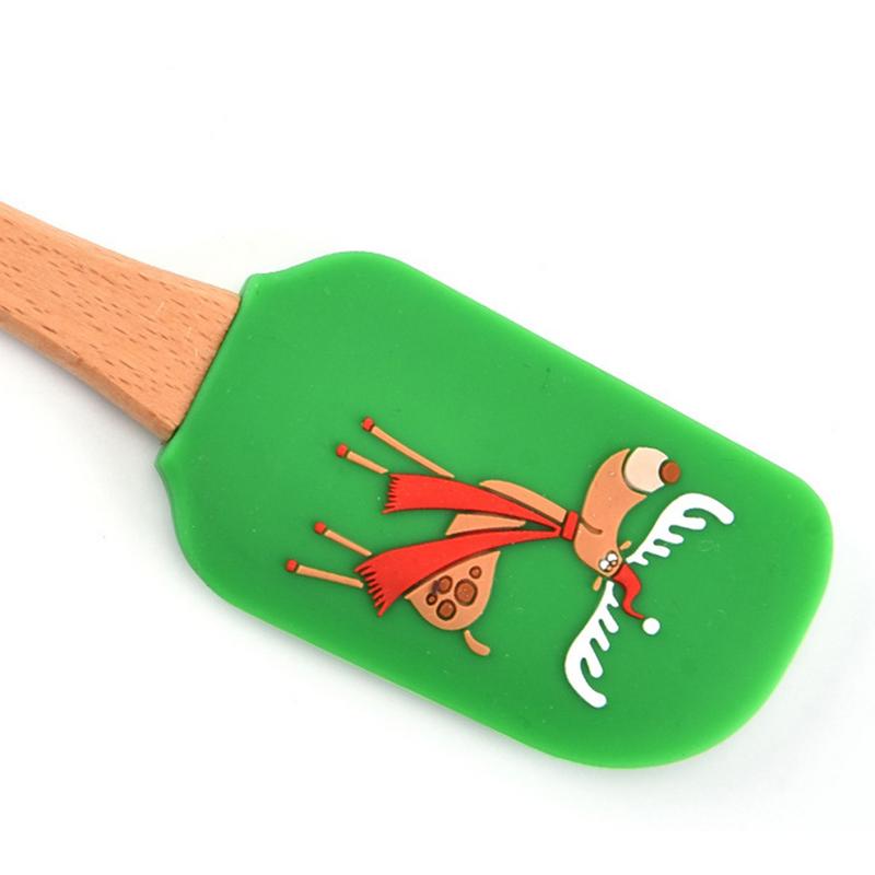 Silicone Spatula Wooden Handle Silicone Scraper Integrated Scraper With Wooden Handle Decorating Spatula Holiday Cute Pan