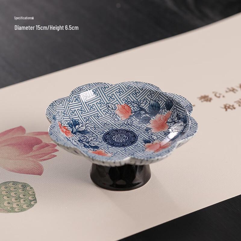 Винтажная китайская сине-белая фруктовница на ножке