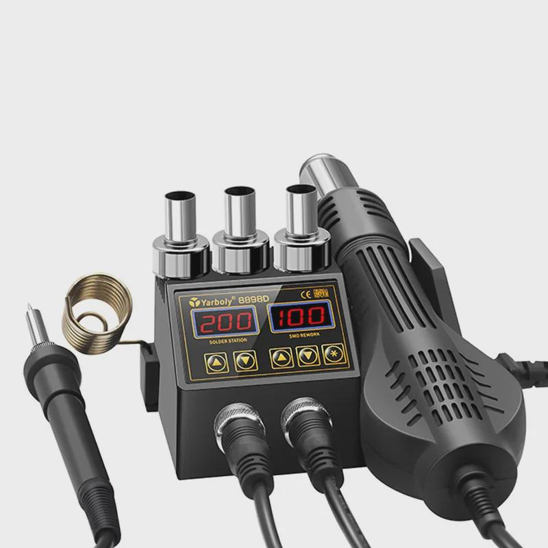 Dual Display Hot Air & Soldering Station, 110V/220V, 700W, 2-in-1 Temperature Control Electric Soldering Iron, Model 8898.