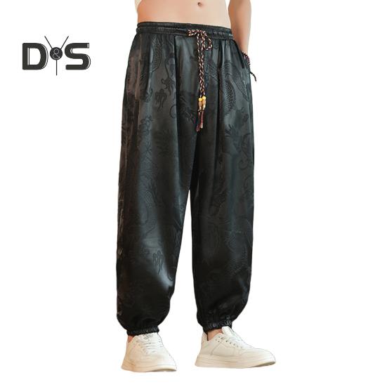 Herren Freizeithose mit Ethno-Vintage-Print, elastischer Bund, Multi-Pocket-Design, Sporthose, Pumphose, Alltagskleidung