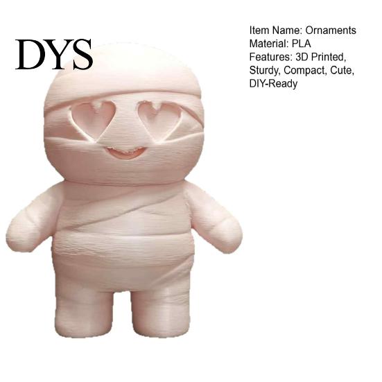 Halloween Mummy Ornament Cute Figurine with Heart Eyes, 3D Printed Tabletop Freestanding Model Ornament, DIY Paintable Cartoon Statue for Holiday