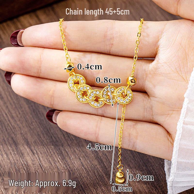 Ancient Five Emperor Coin Necklace & Diamond-Set Copper Earrings - Trendy, Long-Lasting Jewelry for Women