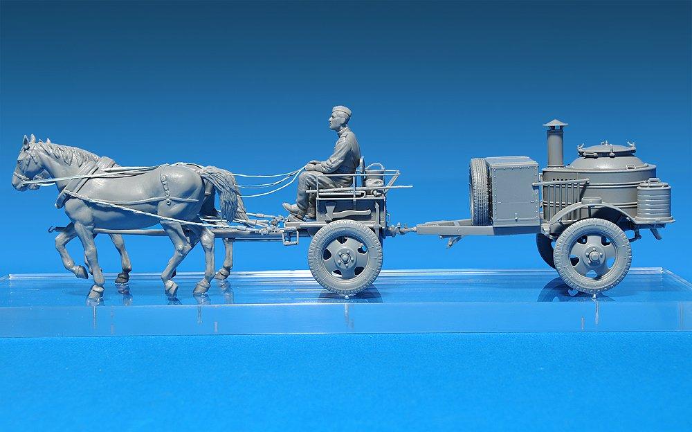 Miniart 1/35 scale Soviet Field Kitchen 2KP-42 with 2 Draft Horses MA35057 Plastic Model