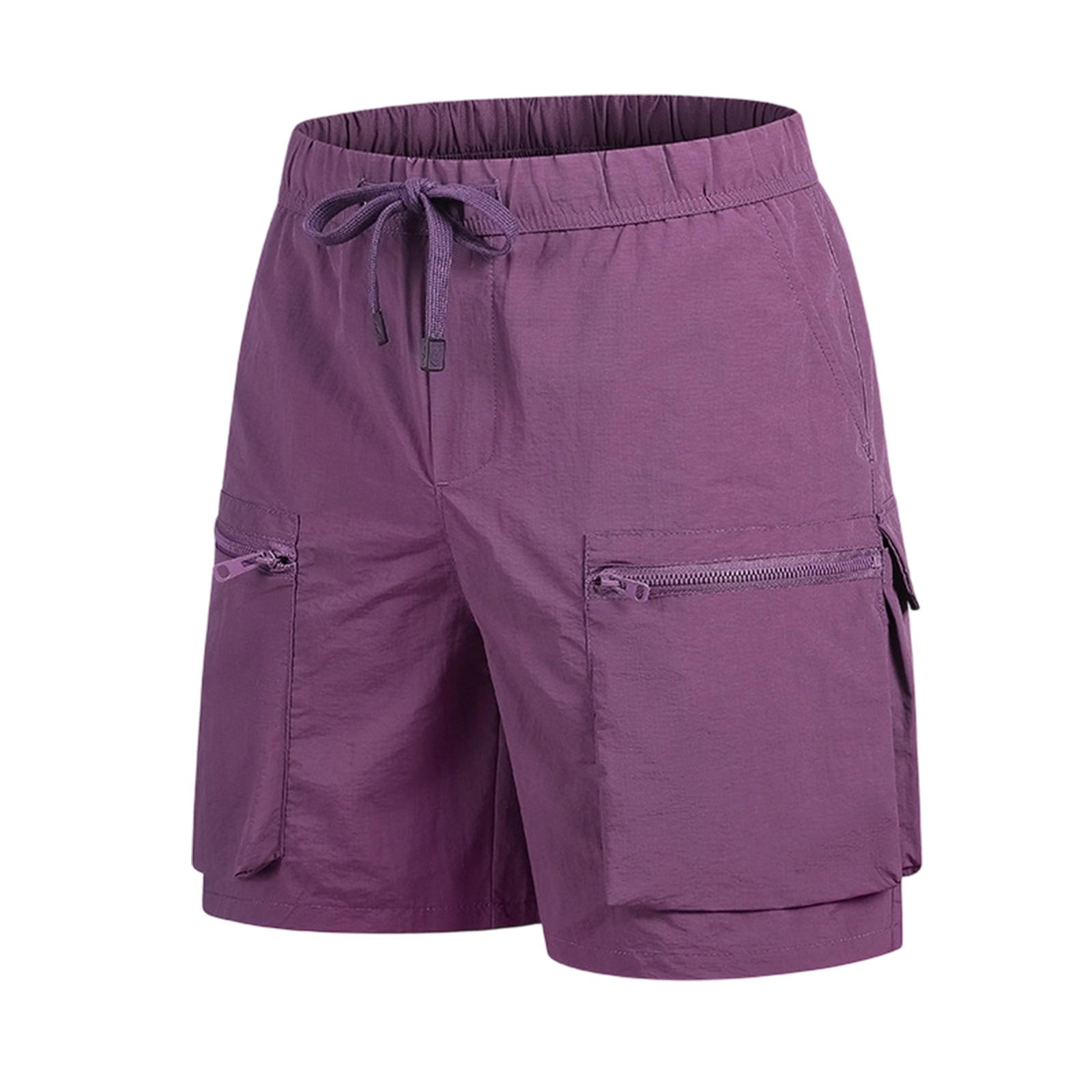 

Mens Casual Cargo Shorts Lightweight Elastic Waist Drawstring Outdoor Utility Pockets Loose Fit Summer Shorts XL фіолетовий