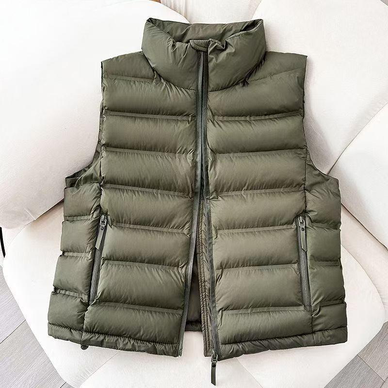 Winter Women Warm Padded Short Down Cotton Vest Stand Collar Loose Outwear Sleeveless Puffer Waistcoat for Casual