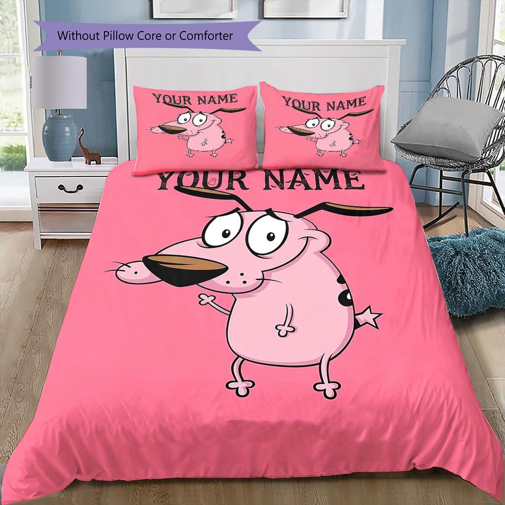 Mut Feiger Hund Horror Benutzerdefinierter Name Muster Bettwäsche Steppdecke Set Bettbezug Kissenbezug Zuhause Geburtstagsgeschenk(1 * Bettbezug + 2 * Kissenbezug, ohne