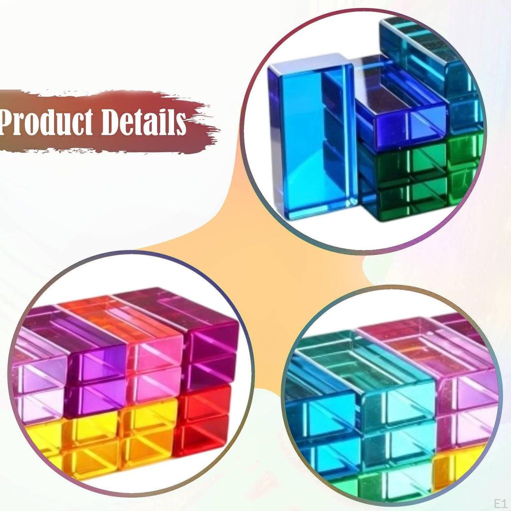 30x Rainbow Building Blocks Stacking Table Toy Rectangle Birthday Gifts Educational Toys Acrylic