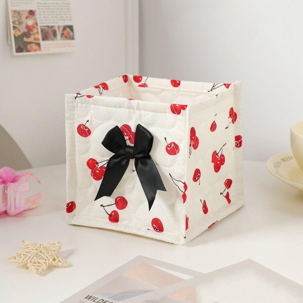Cotton Quilted Storage Basket Sweet Bow Sundries Organizer Cosmetics Snacks Storage Box  for Home