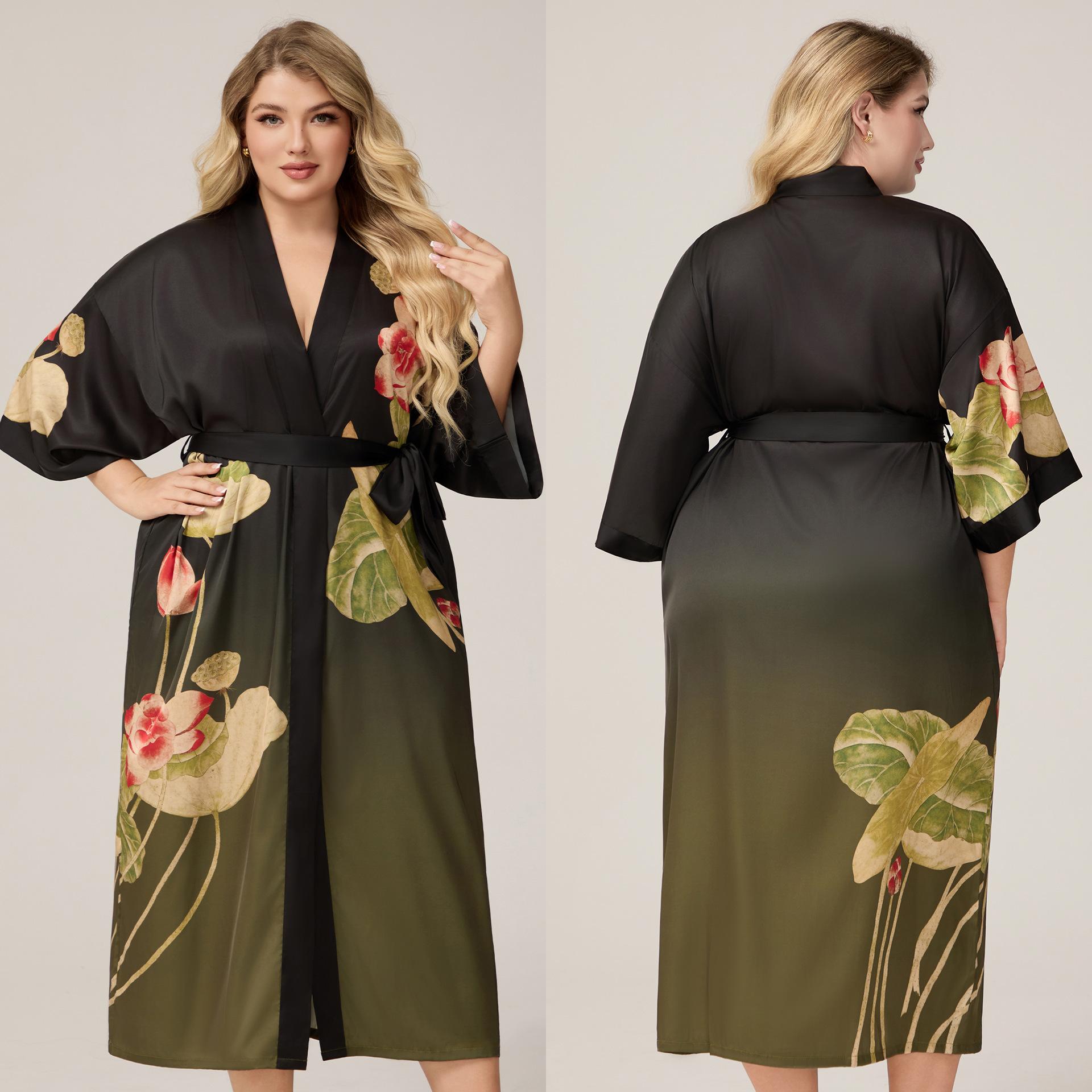 Большой размер пижамы Yaoting новая атласная пижама женская летняя легкая роскошь ледяной шелк прохладная ночная рубашка халат домашняя одежда 2669 one size (fits up to 90kg)