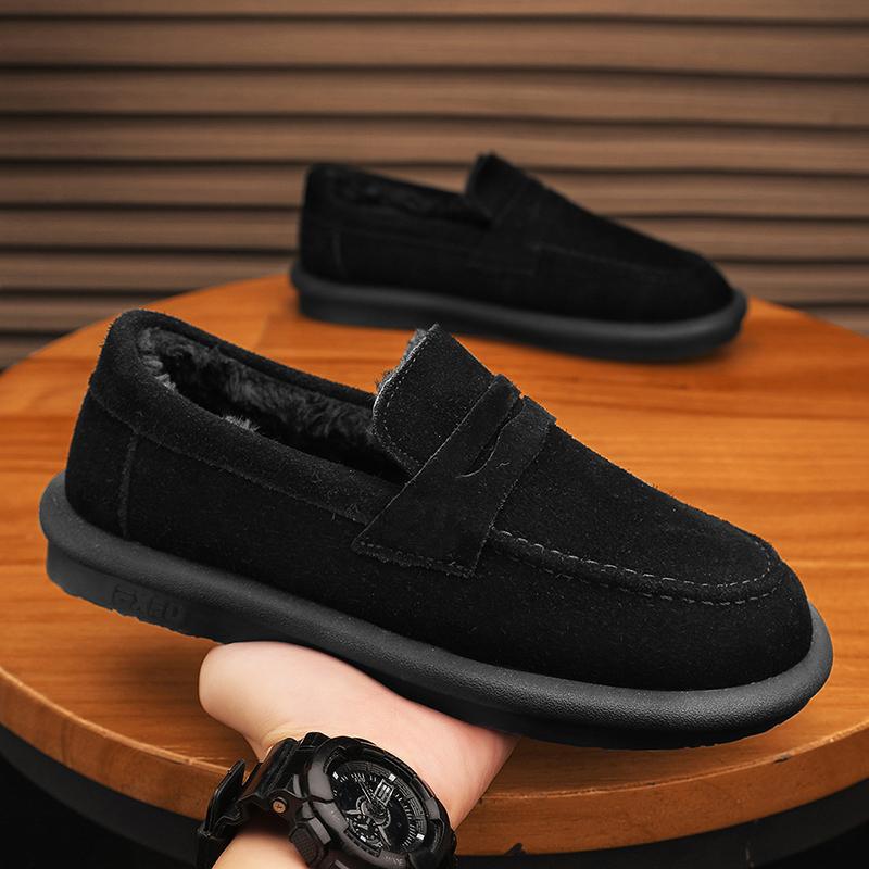 New Men'S Loafers Winter Shoes Warm Fleece Slip On Low Top Snow Boots Plush Flats Indoor Outdoor Fur Lined Casual Shoes