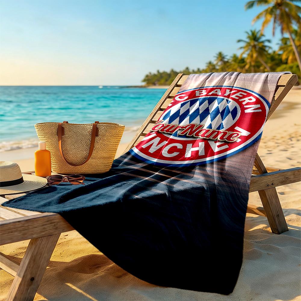 FC Bayern München Personalisierbares Namens-Strandtuch Superweiche Mikrofaser Schnelltrocknendes Gewebe Tragbar für Schwimmen Strand Camping Reisen Strandzubehör Fitnessstudio