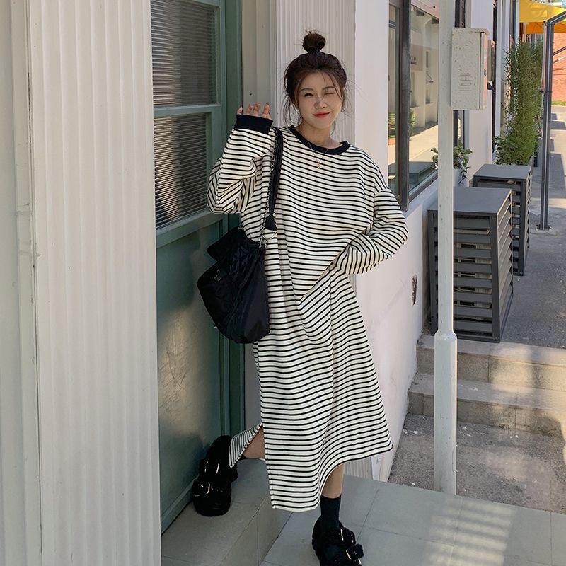 

Платье женское осенне-зимнее новое с разрезами по низу, с длинными рукавами, свободное и тонкое one size fits all белый