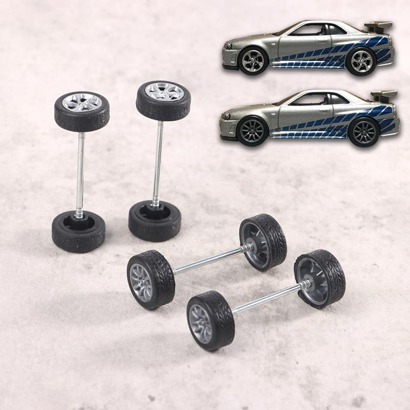 1Set 1:64 Car Wheels For Hotwheels Rubber Tire With Wheel Axle Model Modified