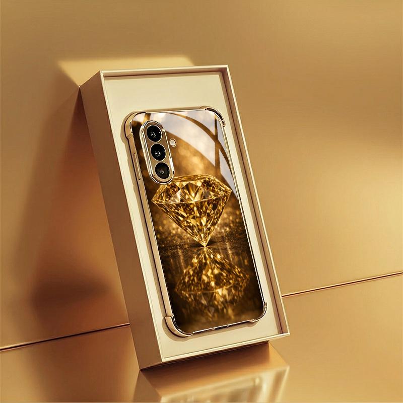 Sparkling Gold Diamond Pattern Glass Phone Case Suitable for Samsung Galaxy S26 S25 S24 S22 S21 S20 FE/Ultra/Plus Anti Drop Case
