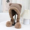 The New Autumn and Winter Cat Ear Double Tail and Two Wool Knitted Cap Is Windproof Ear Protecting  Warm Fashionable  Versatile and Cute Woolen Cap