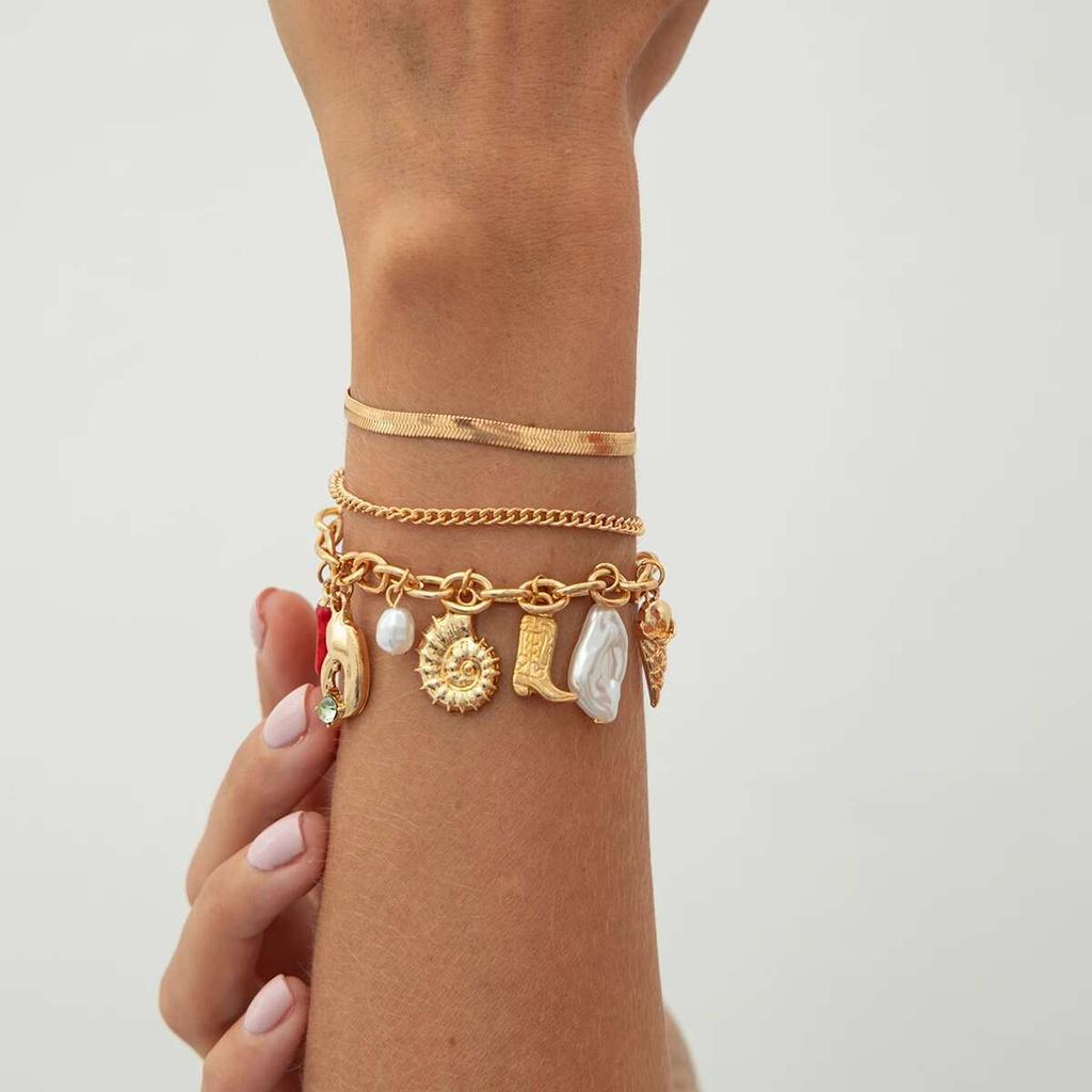 Ingemark 3Pcs/Set Boho Conch Boot Chili Pendant Bracelets for Women Trend 2026 Vintage Charm Chain Bangles Couple Jewelry Gift