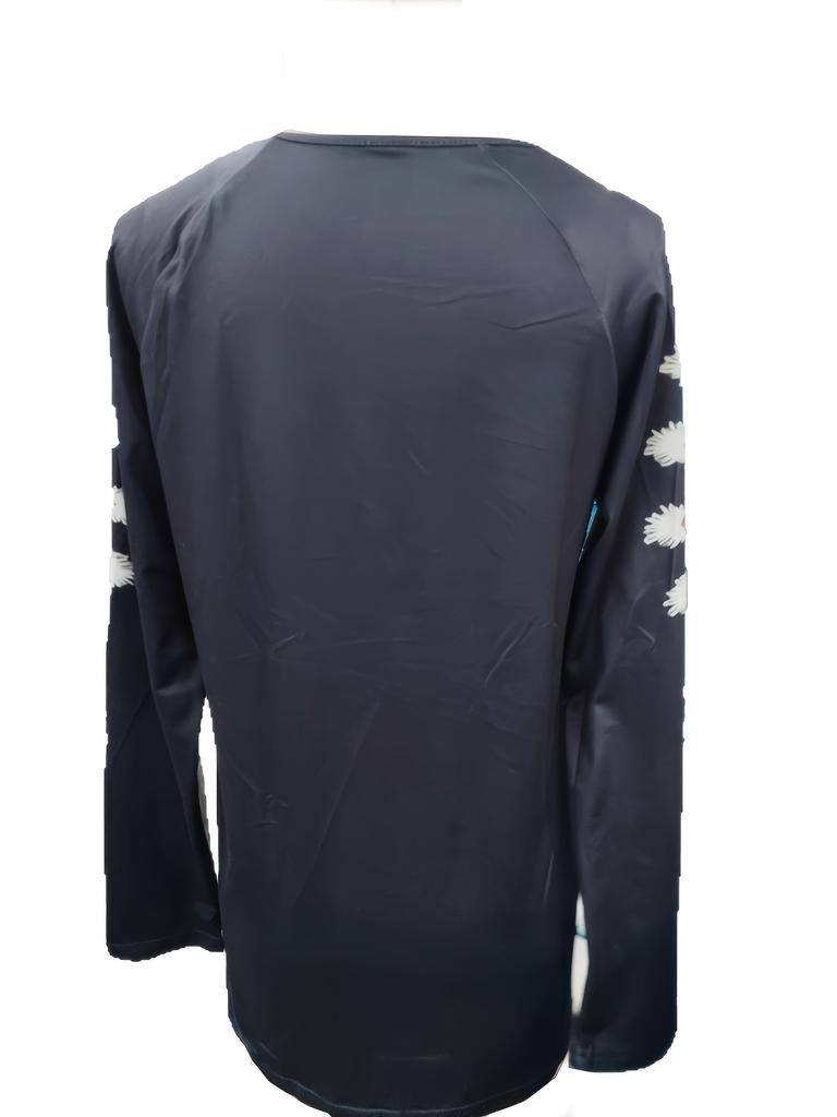 Autumn and Winter European and American Casual Hot Style Round Neck Long Sleeve Animal Wolf Head Print Women's Long Top