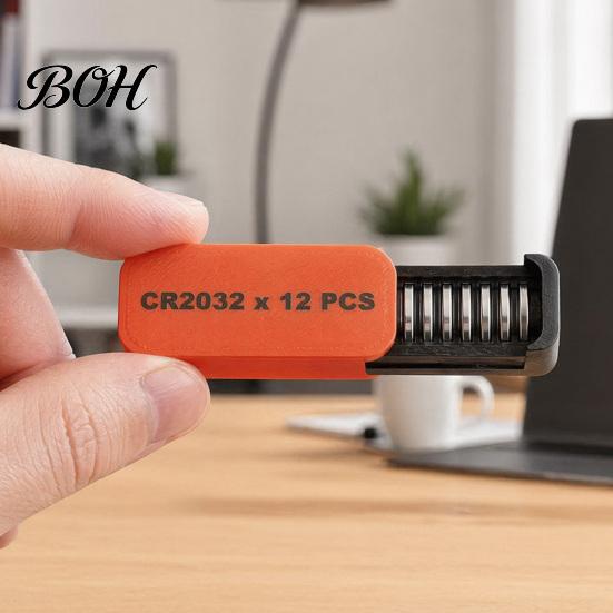 Button Battery Organizer Storage Box, with Independent 12 Slots And Push-Pull Sliding Dustproof Box Cover, Waterproof Safe Case, for CR2032 Coin Cell
