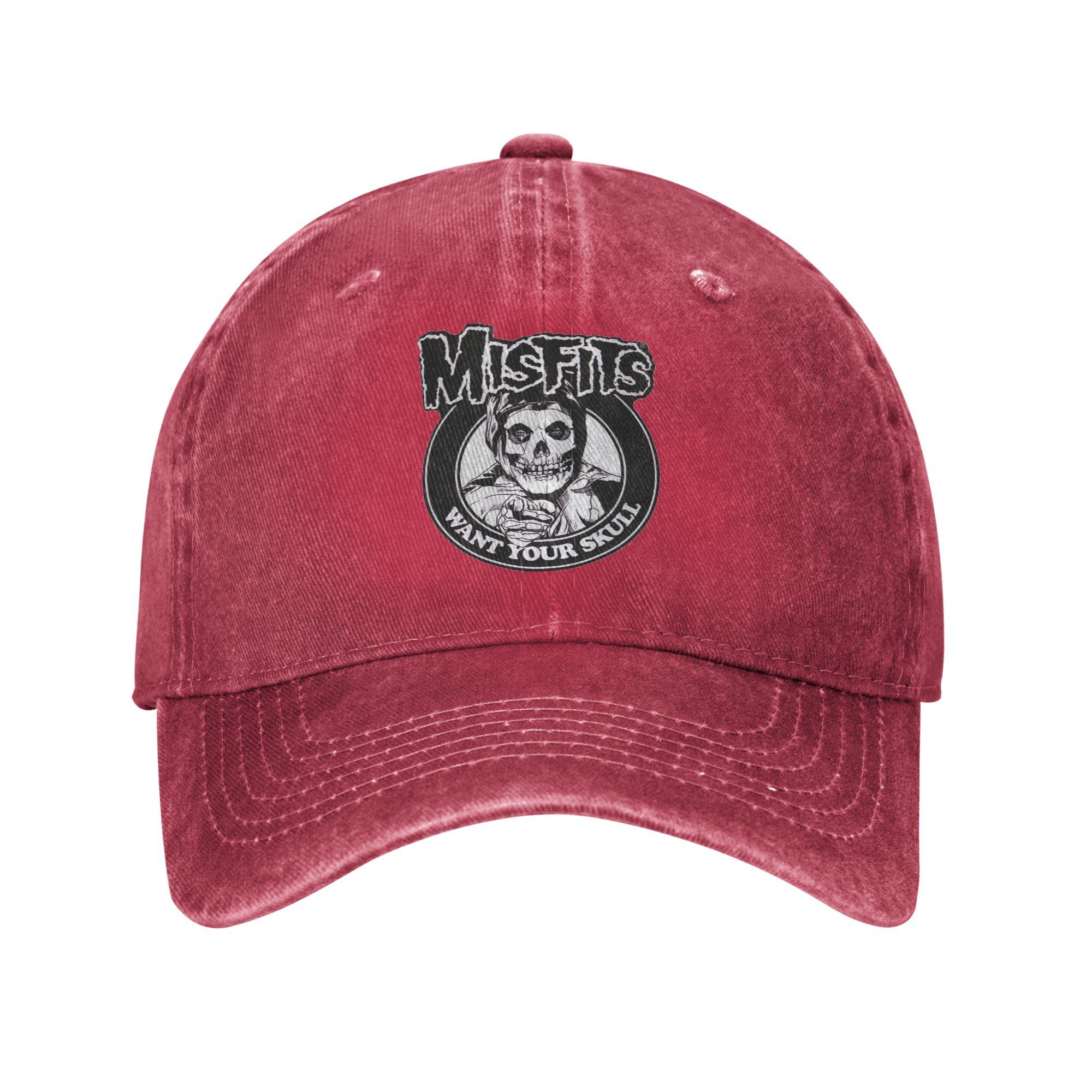 Misfits Skull Washed Denim Baseball Caps Snapback Baseball Hats Breathable Casquette Outdoor Unisex One Size
