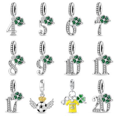 Genuine Copper Four Leaf Clover Numbers Soccer Decorative Charms Pendants Suitable For Authentic Bracelets Handcraft Project Jewelry Creation