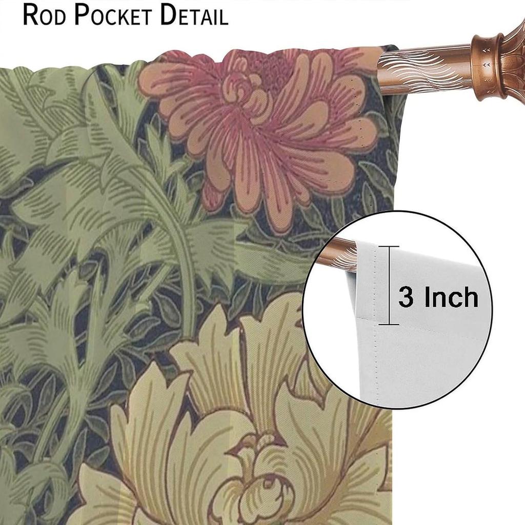 Boho Vintage Floral Bohemia Curtains Plant Flowers William Morris Style Window Drapes Living Room Bedroom Curtain Blackout Polyester Ideal For Area