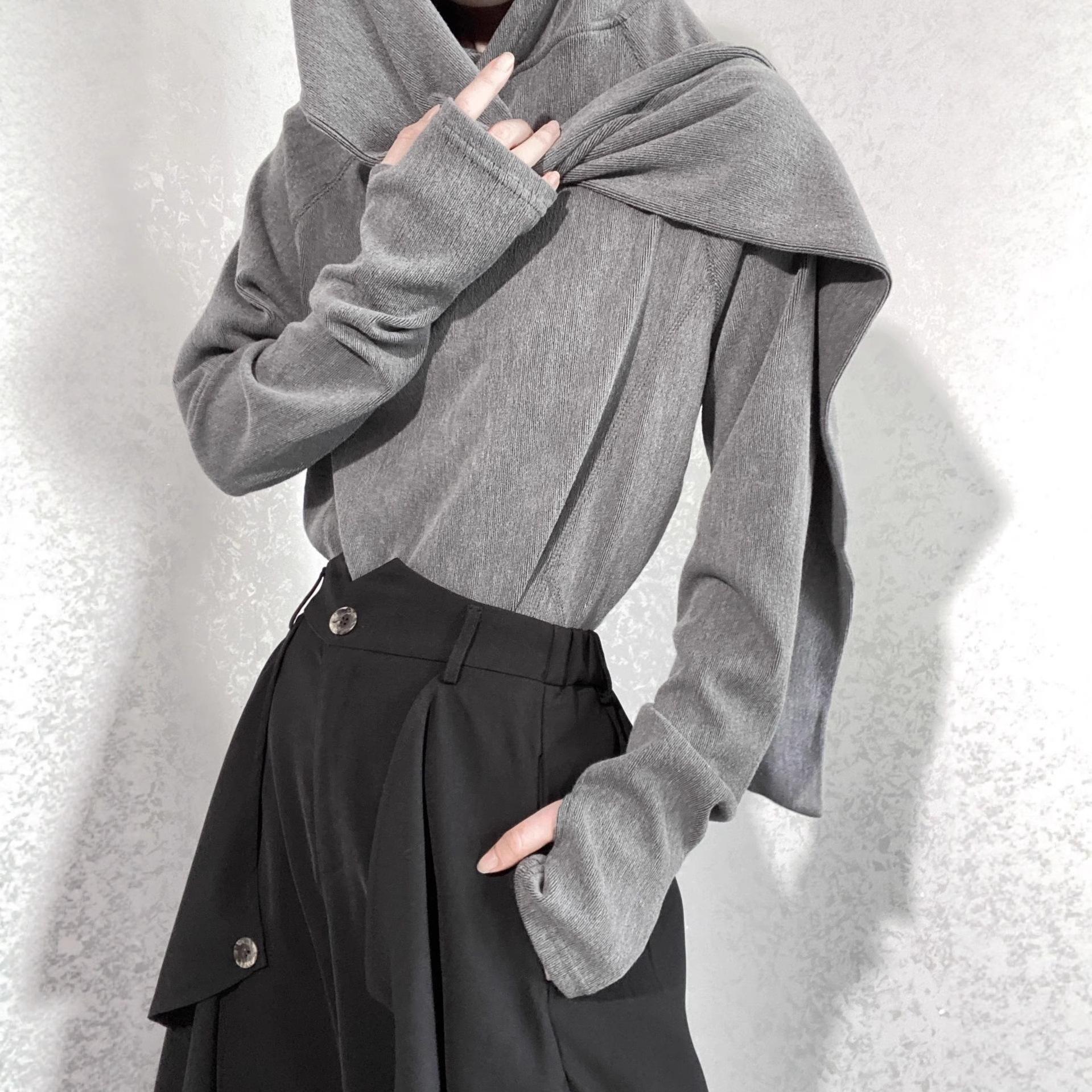 

Шарф Воротник С капюшоном Базовая рубашка Yohji Yamamoto Оригинальный Пуловер Свитер Топ с длинным рукавом Мужской и женский S серый