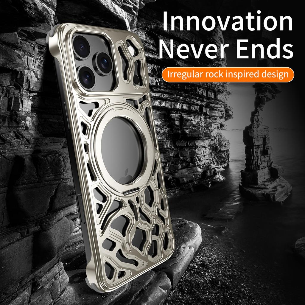 For iPhone 17 Pro Max Bumper Case Alloy Metal Borderless Back Cover with Magnetic Kickstand