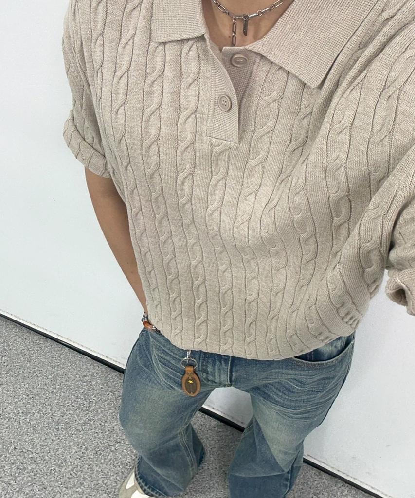 MINDBRIDGE Cable Collar Short Sleeve Knit - 3 Colors