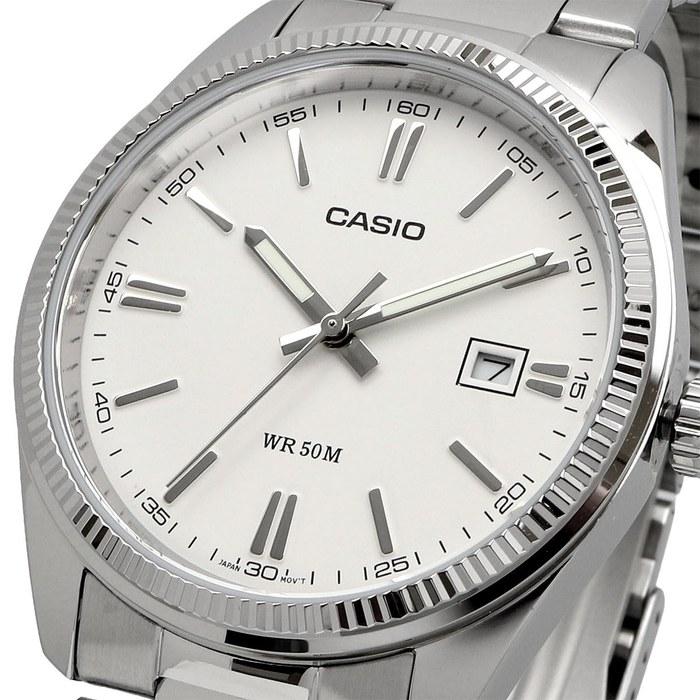 Casio MTP-1302D-7A1V Analog Quartz Men's Watch, Silver Metal Band, White Dial