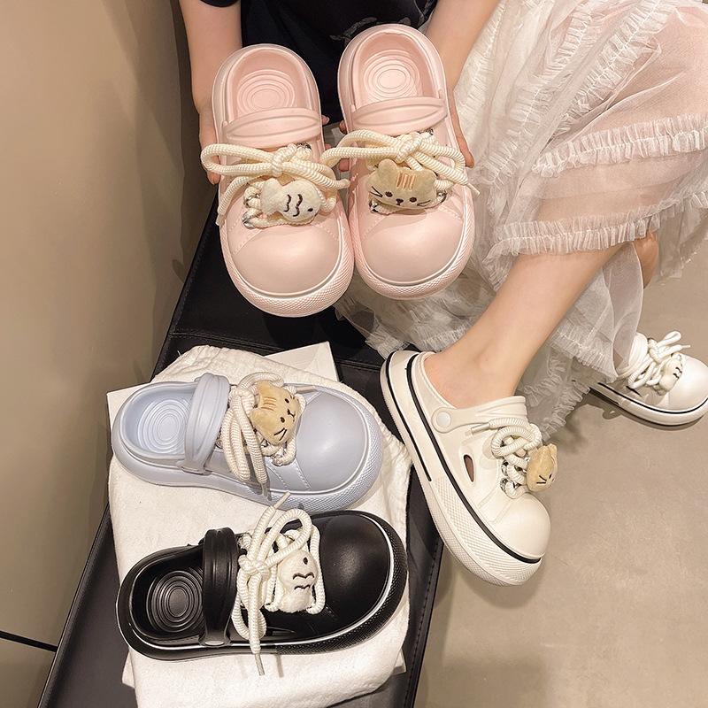 Cute Ugly Cute Big Head Hole Shoes Women Wear 2025 Spring and Summer New Straps Cartoon Versatile College Style Two Slippers