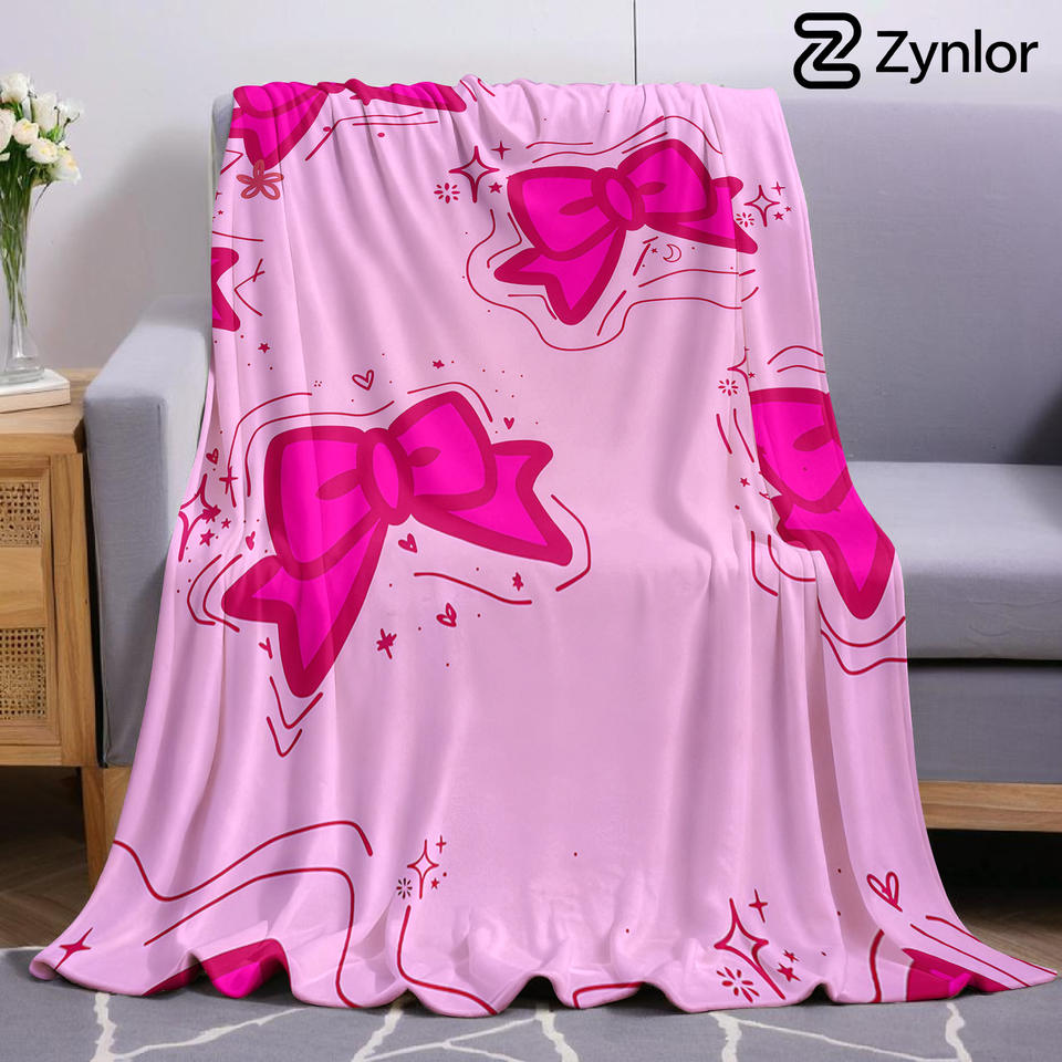 Hot Pink Bow Doodle Ultra Soft Sherpa Fleece Blanket Fluffy Warm Halloween Cozy Throw for Sofa Couch Bedroom Gift All season