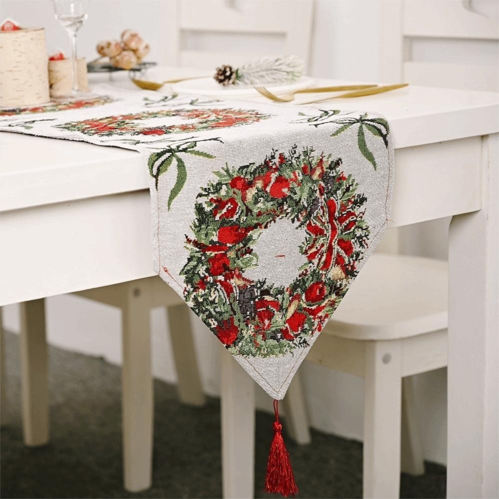 Table Flag Tassel Christmas Table Runner Snowman Printed Rectangle Table Cover Long Knitted Cloth Tablecloth Restaurants