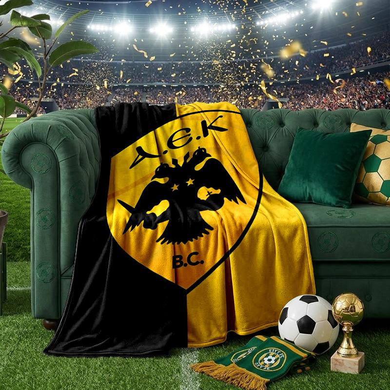 AEK AthenGoldenes und Schwarzes Wappen Design Decke Flanell Überwurf für Sofa, Innenbereich, Camping, Wohnzimmer, Büro, Stuhl und Bett Weiches Geburtstagsgeschenk