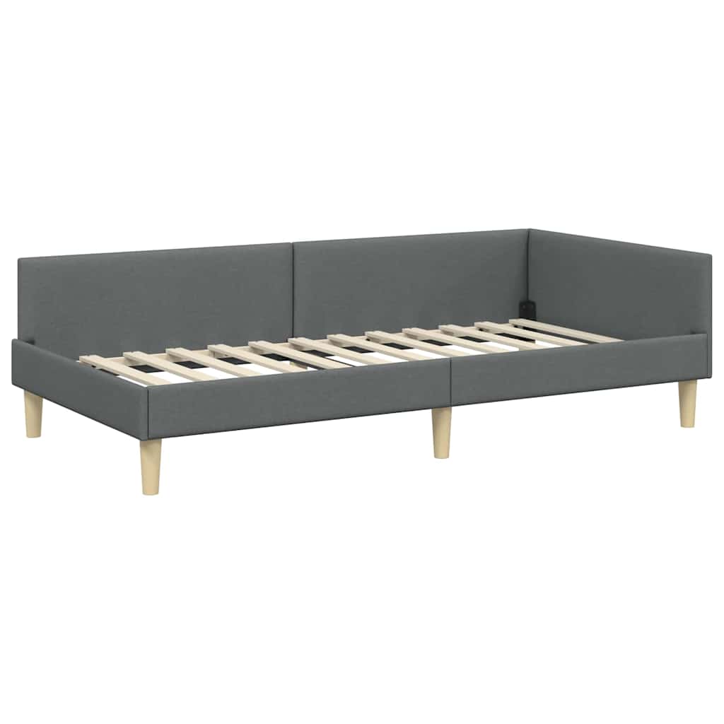 Corner Bed Frame with Mattress 2 pcs Grey Fabric
