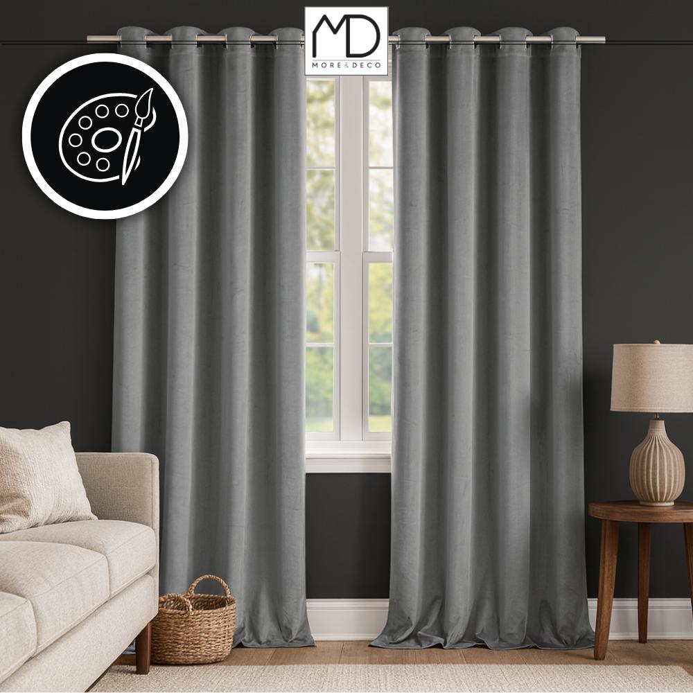 Blackout Curtain 250X140 With Eyelets, Grey Velvet, Thick
