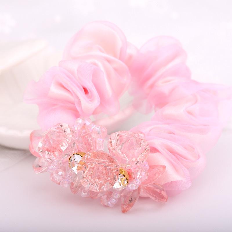 Eleganti scrunchies in tessuto floreale con cristalli per donne e ragazze, elastici per capelli, accessori per legare i capelli, anello per capelli, corda, copricapo